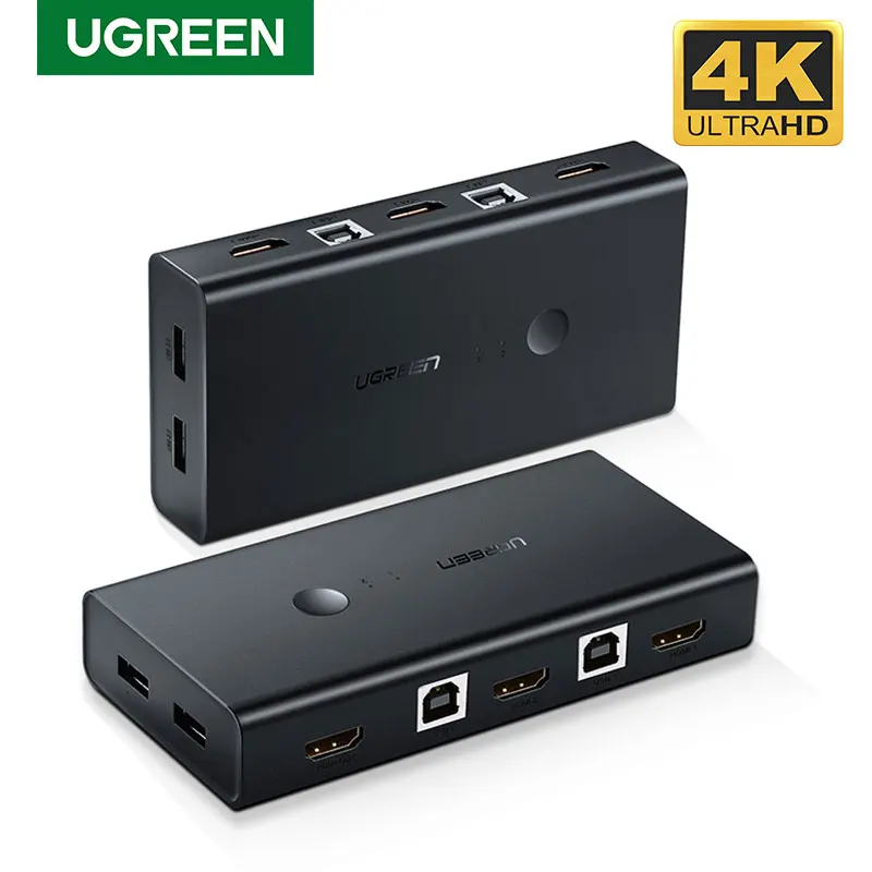 Ugreen HDMI KVM переключатель 2 порта 4K USB переключатель KVM VGA распределитель коробка для совместного использования принтера клавиатура мышь KVM переключатель HDMI VGA - изображение