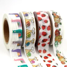 15 мм X 10 м милые Lotkawaii фрукты еда Животные декоративные васи клейкие ленты DIY Скрапбукинг маскирующая бумажная лента школьные офисные принадлежности