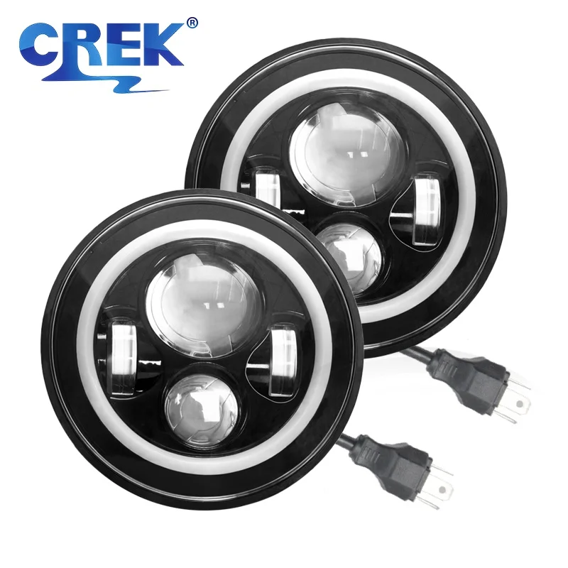 CREK-Luz LED H4 de 7 pulgadas para motocicleta, Halo de color ámbar, blanco, Hi/Lo, linterna LED para cabeza, para JEEP, Harley, 4WD, 4x4, SUV, camión, todoterreno, 2 uds.