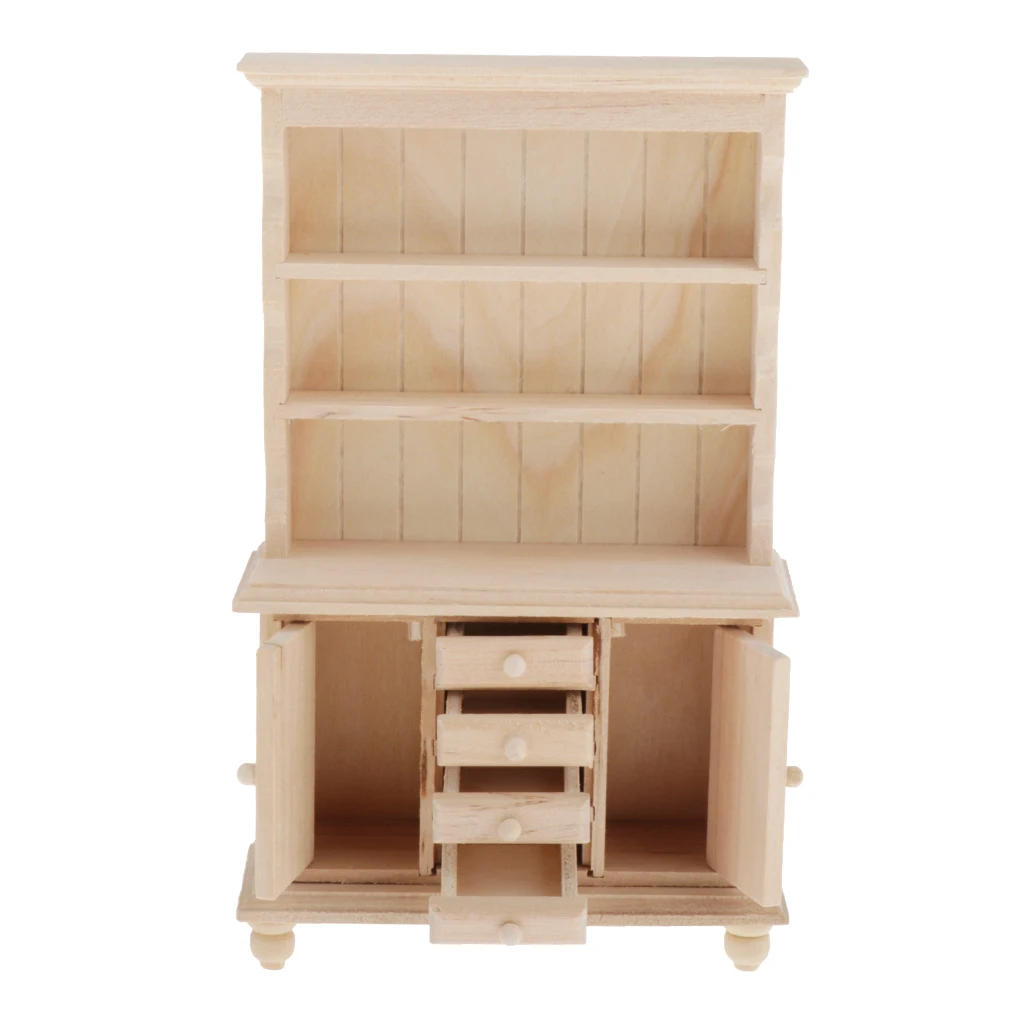 Doll House Accessories,1/12 Mini Bookshelf Cupboard Cabinet Model Kid`s Handmade Educational Toys