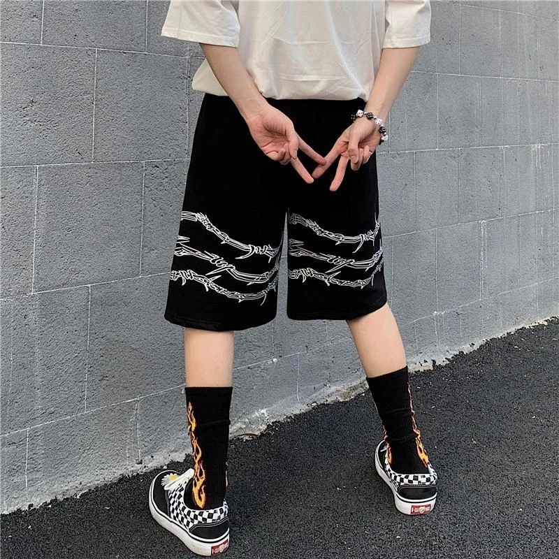 shorts streetwear loose elastic waist iron pattern chain jogger shorts summer loose elastic waist 2021 hip hop skate shorts y2k leather shorts