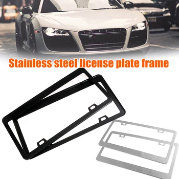 

2pcs Stainless Steel License Plate Frame with Screw Caps Universal for American Canada Cars NJ88