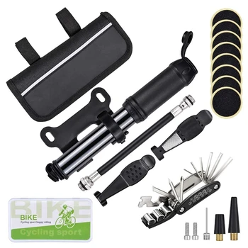 

Bike Tyre Repair Kit Portable Bicycle Repair Tool and Puncture Kit with 120 PSI Mini Pump, 16 in 1 Multifunction Tool