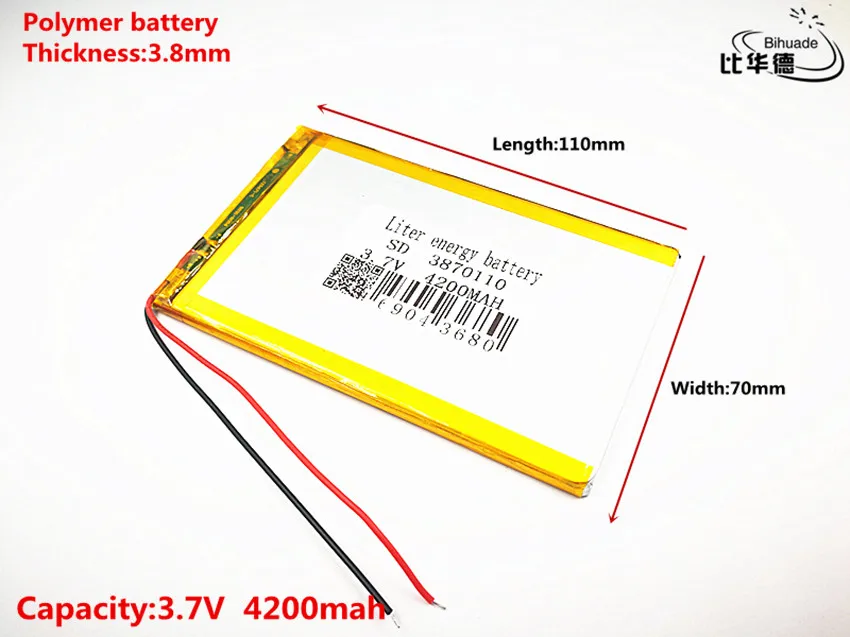 Литиевая батарея хорошего качества 3,7 V, 4200mAH 3870110 полимерный литий-ионный/литий-ионный аккумулятор для планшетных ПК банк, gps, mp3, mp4