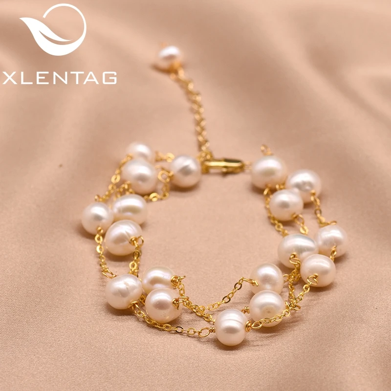 XlentAg Fresh Water White Pearl Adjustable Multi-layer Chain Bracelets For Wedding Women's Luxury Trendy Jewelry Girl GB0170 | Украшения