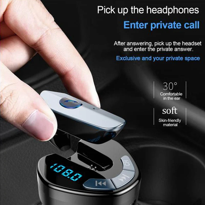 

New Car Bluetooth Kit FM Transmitter Handsfree MP3 Music Player Radio Adapter Wireless Earphone USB Fast Charge Quick Charging