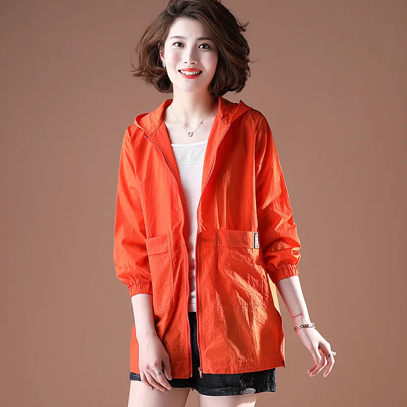 Summer Wear Large Size Dress Loose-Fit Coat Hooded Solid Color Mid-length Fat Mm Sun Protection Clothing Large Size Thin Coat Wo
