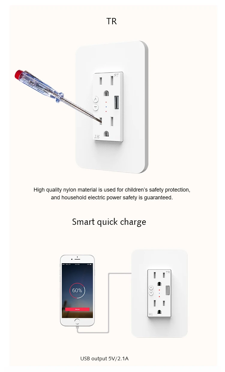 Smart in-Wall розетка, умная розетка подходит Alexa, Google Home, IFTTT с дуплексный независимый AC TR розетка, USB зарядное устройство Порт