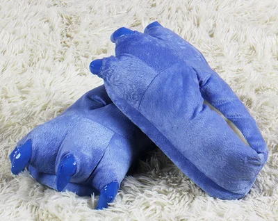 solid blue Тапочки с когтями динозавров; детские мягкие тапочки для девочек; домашняя обувь из искусственной кожи; детские тапочки с лапами; обувь с героями мультфильмов - Цвет: solid blue
