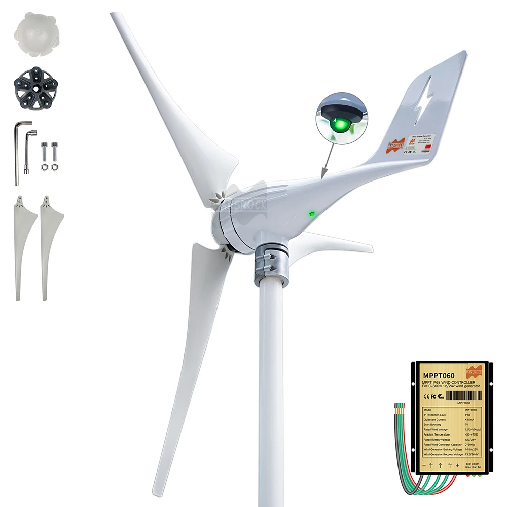 600W 12V 24V Wind Turbine Generator 3 5 6 Klingen Wohn AC Hawt Wind Mühle  mit Freies MPPT Controller Lade Anzeige LED - AliExpress