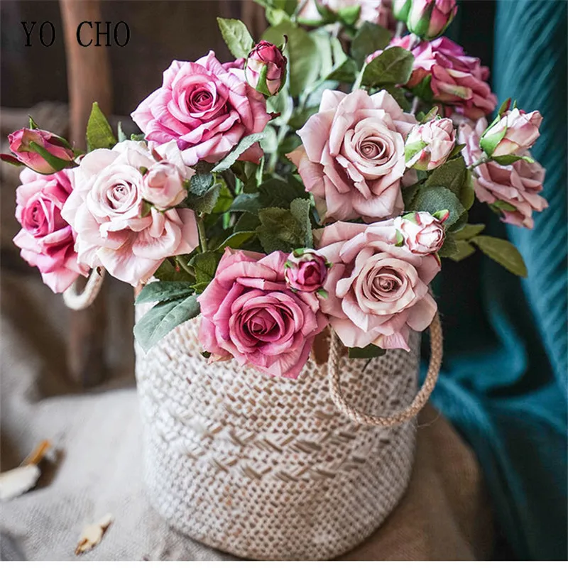 Wedding Bouquets Artificial Rose Flowers 5PCS/Lot Pink Silk Rose Wedding Bouquet Flowers Mariage DIY Bride Bridesmaids Artificial Flowers Milk White Rose Bouquets