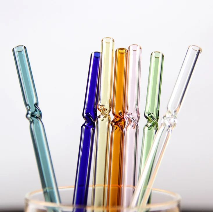 Free Shipping Hand Made Glass Straw 10pcs/lot Multi Color Glass Straw