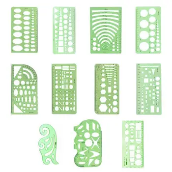 

11 Pcs Drawings Templates Rulers Learn School Practical Measuring Multifunction Wide Usage Math Geometry Stencils Set Office