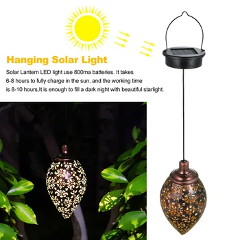 

2pcs Hanging Solar Lights Waterproof Led Porch Home Decor Party Garden Outdoor Lantern Olive Shape Retro Backyards Iron Art