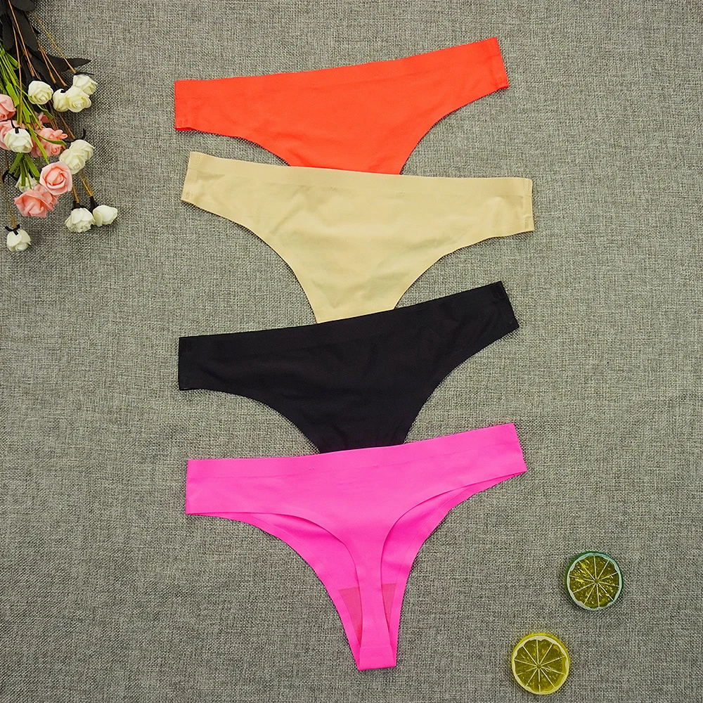 

3Pcs/Lots Seamless Thongs Panties Women Underwear Ice Silk Sports Intimate String Tanga Lady Underpants S-XL Six Color