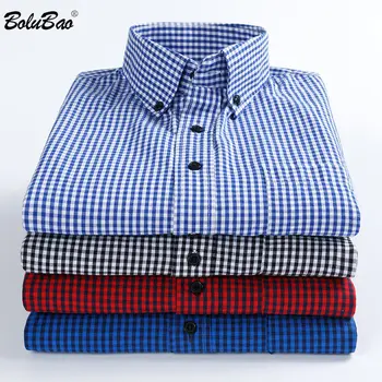 

BOLUBAO Brand Men's Shirt Turndown Collar Long Sleeve Shirts Street Casual Style Male Slim Fit Plaid Shirt