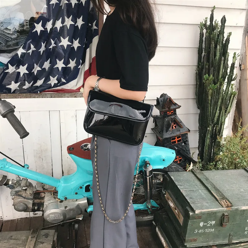 Женская сумка-мессенджер из лакированной кожи, брендовая дизайнерская сумка на цепочке, черная женская сумка через плечо, мобильный кошелек bolsa feminina