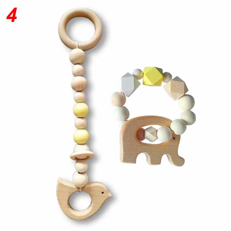 2 шт./компл. Детские деревянные игрушки-брелоки для новорожденных браслет для упражнений деревянные бусины подвесное украшение - Цвет: 4