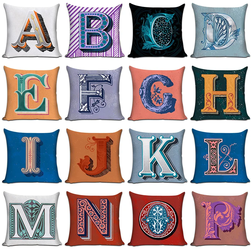 

Vintage Letter Cushion Cover Retro Pillow Cover Living Room Home Decor Fancy Coussin Decoratif Home Decor Support Customize
