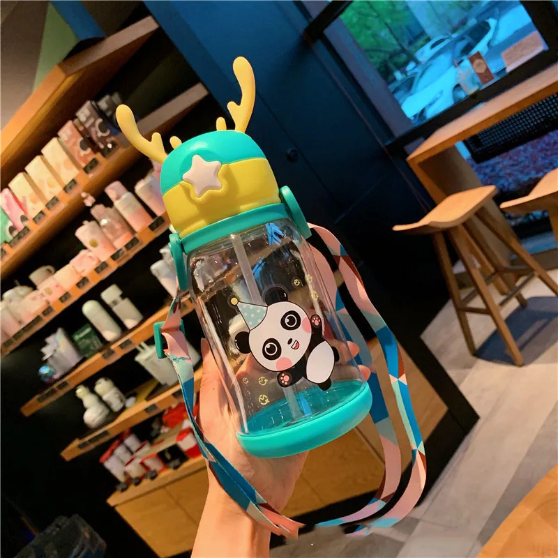 550ML Children Bottle for Outdoor Travel School Cute Cartoon Animal Baby Water Bottle with Shoulder Strap for Boy Girl