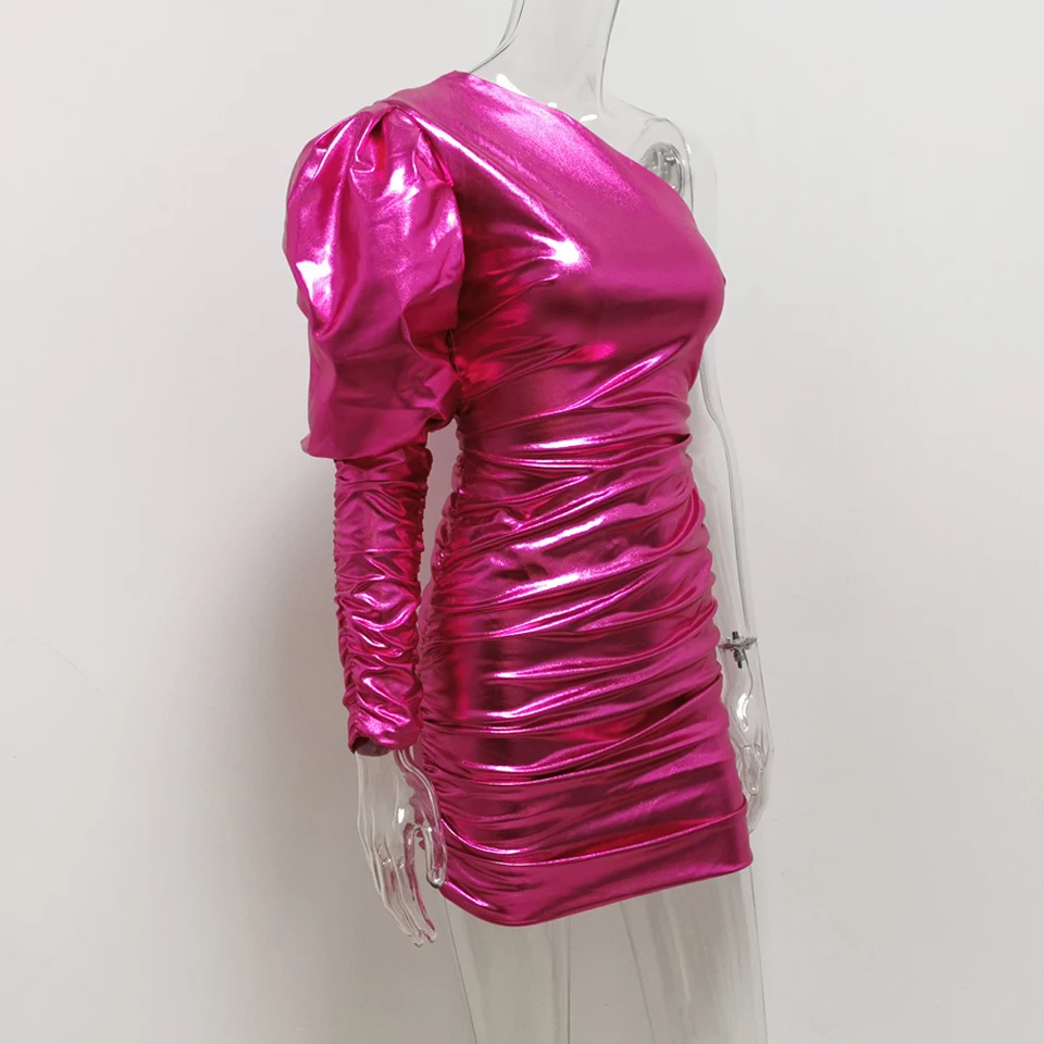 Karlofea/новое женское мини-платье на одно плечо с пышными рукавами, сексуальные вечерние наряды знаменитостей, стильное облегающее платье с рюшами, клубная одежда
