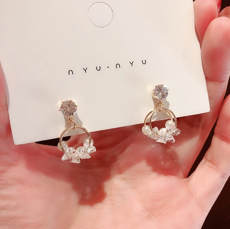Женские круглые серьги с искусственным жемчугом Простые короткие