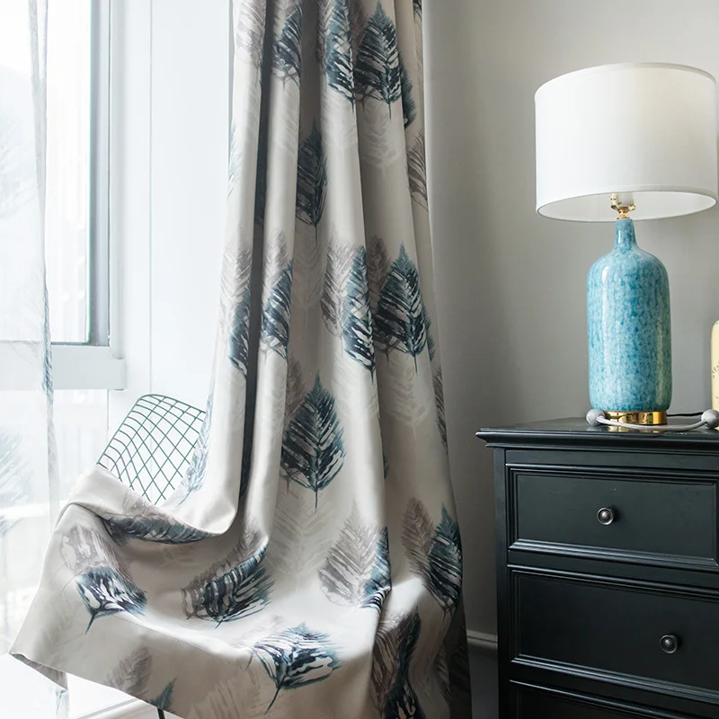 

Modern American Country Curtains Suitable for Living Room Bedroom Study Curtains Blacksilk Shading Printing Curtains