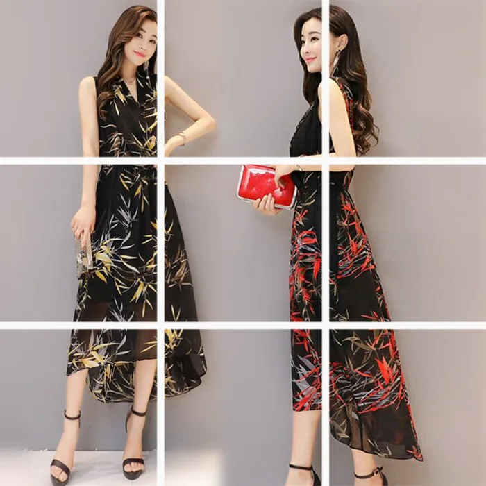 

Western Style Fashion Sleeveless Vest Skirt 2019 Summer New Style Popular WOMEN'S Dress Floral-Print Chiffon Dress Long Skirts W