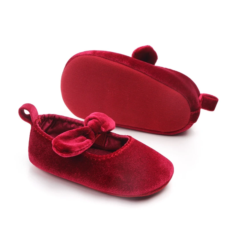 Newborn Infant Cute Baby Shoes Girl Comfort First Walkers Gold Velvet Soft Sole Princess Bowknot Crib Shoes With Hairband 0-18M