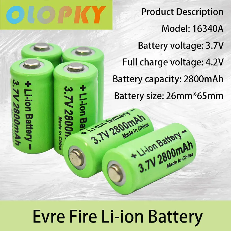 3.7V 2800mAh Li-ion 16340 Battery CR123A Rechargeable Batteries CR123 for Laser Pen LED Flashlight Cell Security Camera | Электроника