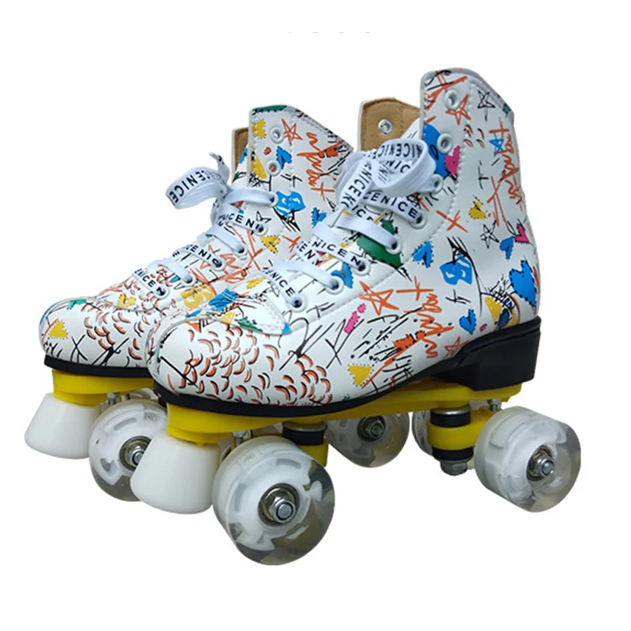 Роликовые коньки JK граффити микрофибра роликовые с двойной линией женские и