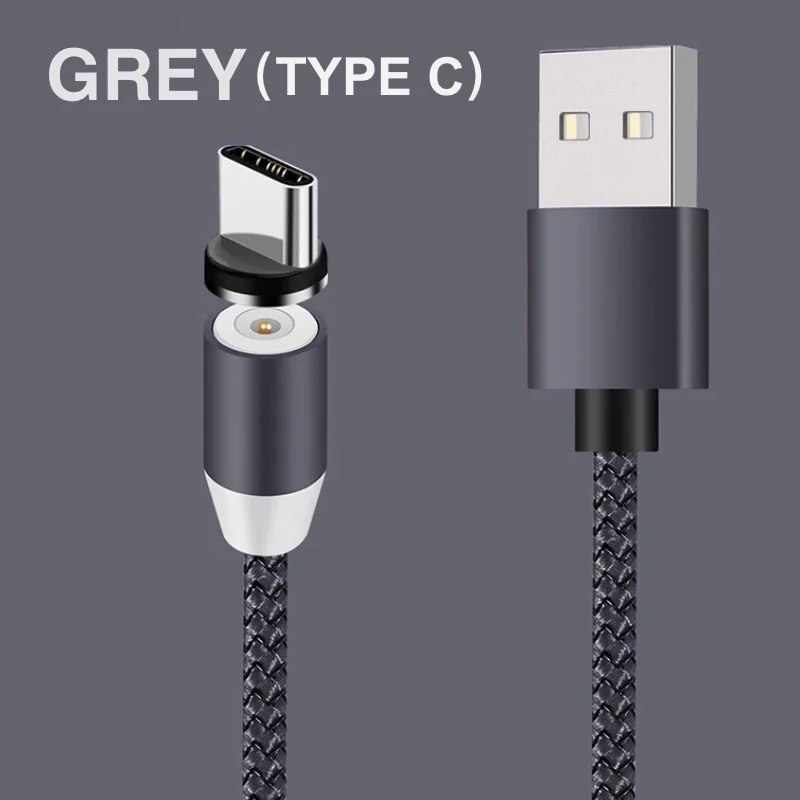Магнитный кабель USB для быстрой зарядки, 2 м, Тип C, магнитное зарядное устройство для Xiaomi, кабель Micro USB для iPhone, huawei, samsung, кабель, шнур - Цвет: For Type-C Grey