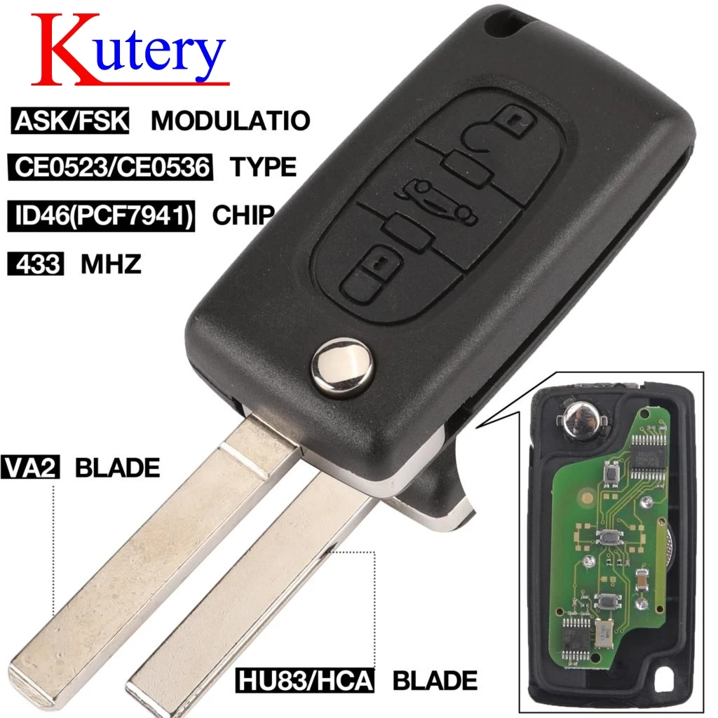 Kutery 3 кнопки автомобиля дистанционного ключа для CITROEN C1 C2 C3 C4 C5 Berlingo Picasso