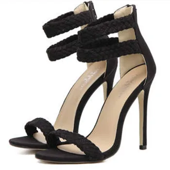 

pu braid lace-up high-slim women's large size sandals