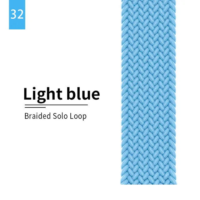 Braided Solo Loop strap for Apple watch band 44mm 40mm Elastic Wristband Bracelet on iwatch Se Series 7 6543 42mm 38mm 41mm 45mm 32 Light blue