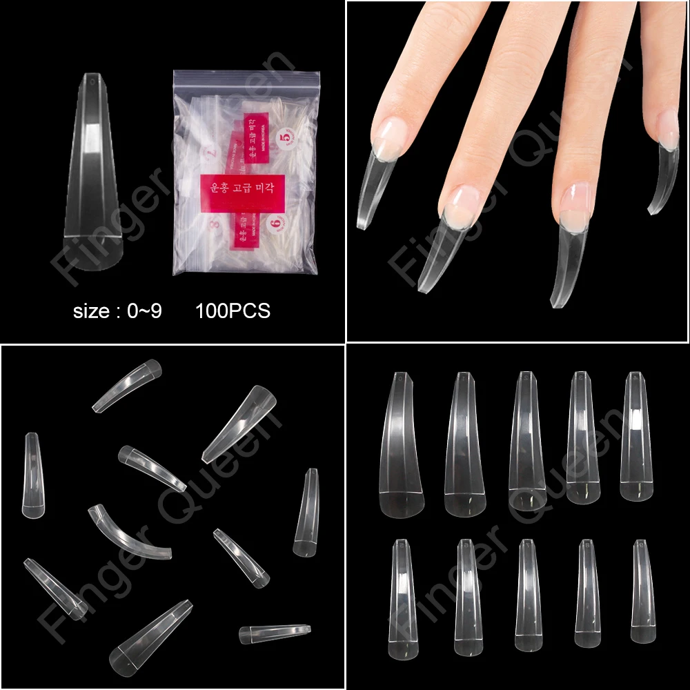 26-CLEAR-100p Fingerqueen100шт/упаковка балерина для маникюра Накладные ногти в гробу кончики для маникюра плоская форма полное покрытие маникюр накладные ногти - Цвет: 26-CLEAR-100p