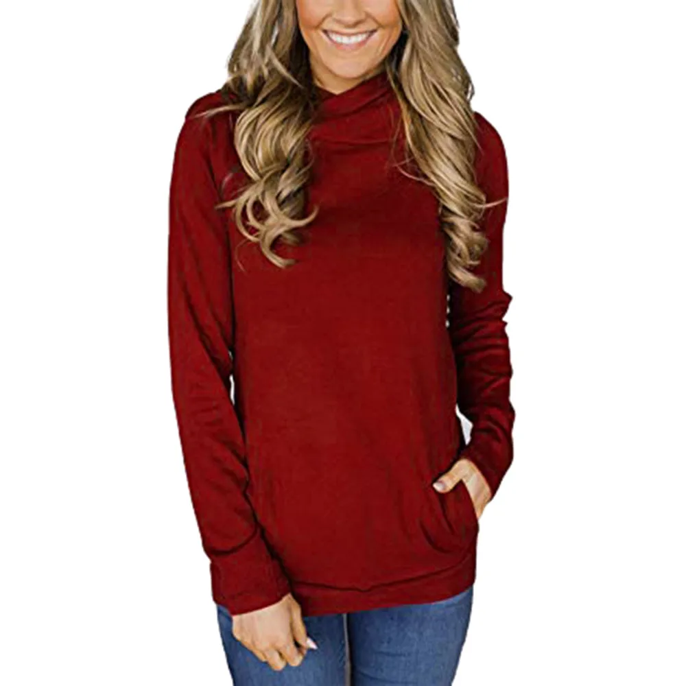 Women Long Sleeve Pockets Hooded Hoodies Oblique Zipper Drawstring Pure Color Caps Sweatshirt Pullover Tops | Мужская одежда