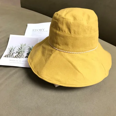 YOYOCORN Солнцезащитная женская шляпа летняя полосатая дорожная Шапка двухсторонняя шляпа рыбака Складная хлопковая и льняная анти-козырек - Цвет: Цвет: желтый