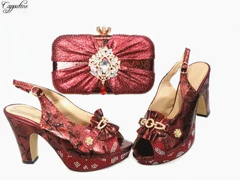 

Graceful wine high heel evening shoes and clutch bag set with stones GG121 heel height 10cm