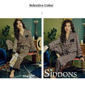 

Siddons Sexy Lace Leopard Pajamas for Women Spring Satin Pyjamas Women Casual Pyjama Femme Silk Pijama Mujer Girls Homewear