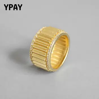 

YPAY Authentic 925 Sterling Silver Adjustable Ring Gold Plated Gear Shape Zircon Rings For Women Jewelry Bridal Bijoux YMR654