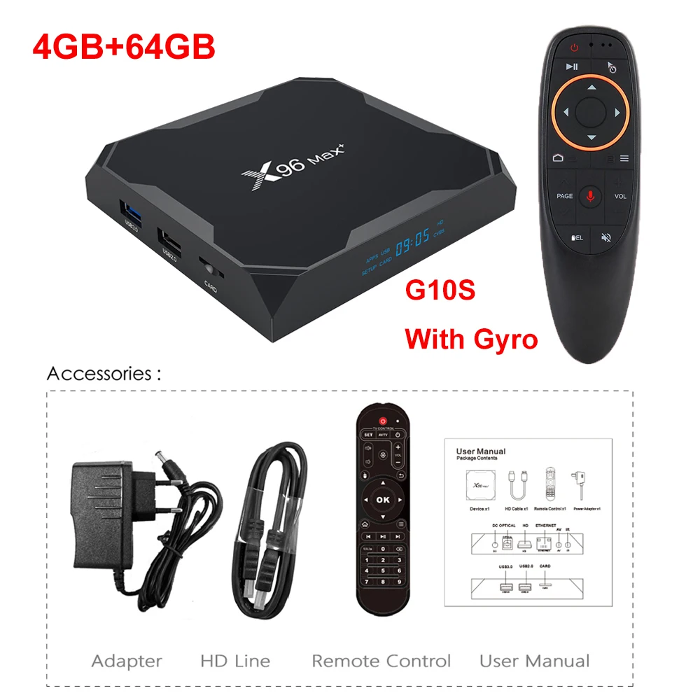 X96 Max+ Android 9.0 TV Box Amlogic S905x3 8K Smart Media Player 4GB 32GB/64GB Set top WiFi Bluetooth G10s Keyboard | Электроника