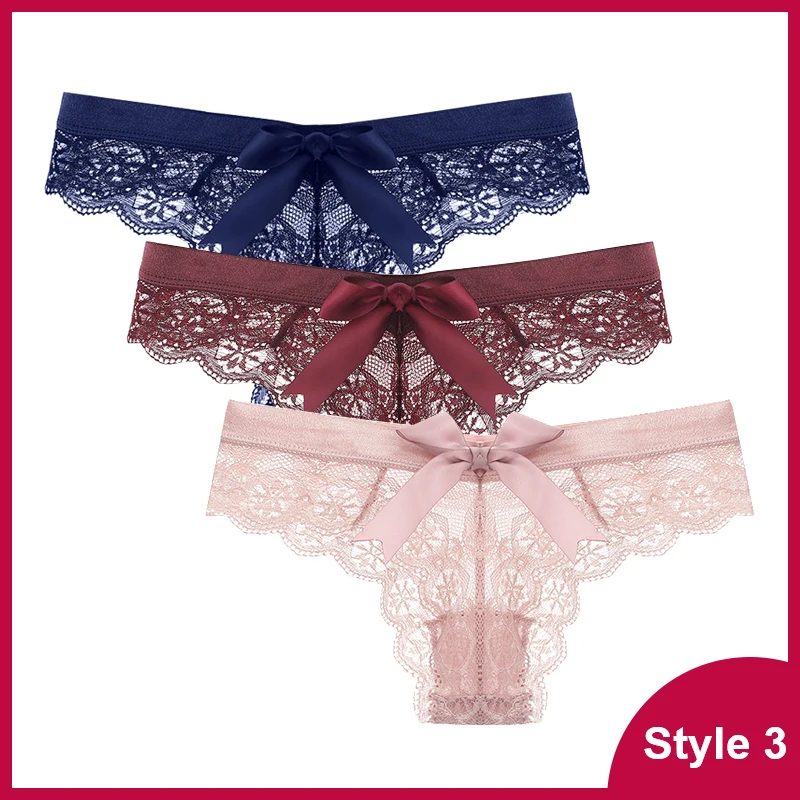 3 Pcs Woman Panties Sexy Lace Thong Underwear Lingerie Female T-back Temptation Low Waist Women Transparent G String high waisted underwear tummy control Panties