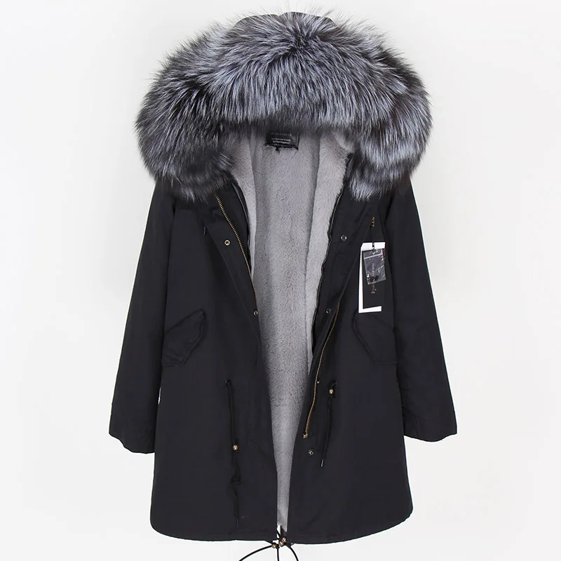 

100% Real Raccoon Fur Collar women jacket camouflage black parkas & cotton faux fur lining coat jacket