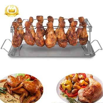 

14 Slot Multifunction Chicken Wing Leg Roaster Rack Kitchen BBQ Grill Shelf Kitchen Tool
