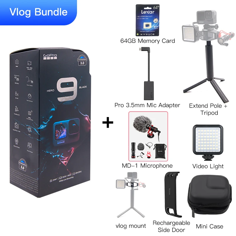 Черная подводная Экшн Камера GoPro HERO 9 4K 5K с цветным передним экраном Спортивная