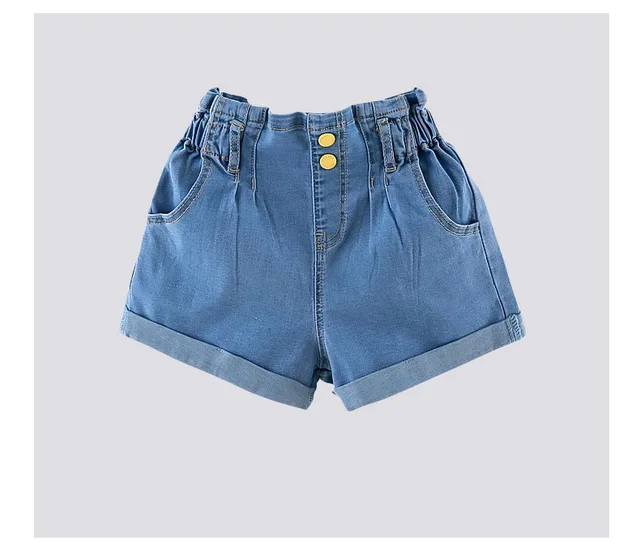 Pantalones cortos vaqueros para niñas, ropa de verano, color sólido, de  cintura media, talla 5, 6, 8, 10 y 12, 2020 - AliExpress