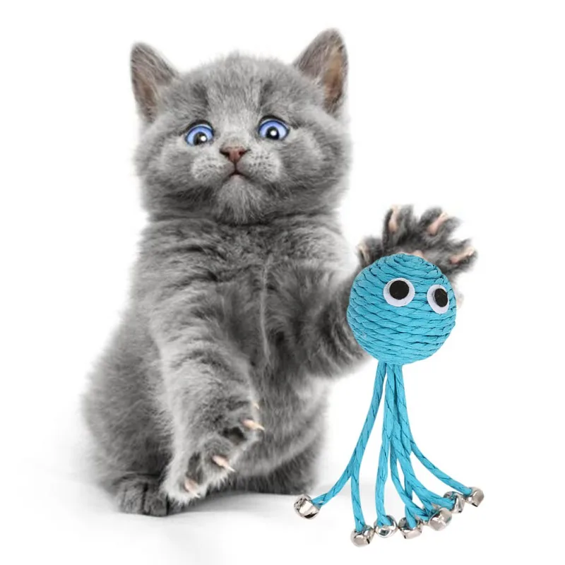 Устойчивый к царапинам Колокольчик для кошки бумажные игрушки Плетенный из веревки Осьминог моделирование игрушечные домашние питомцы