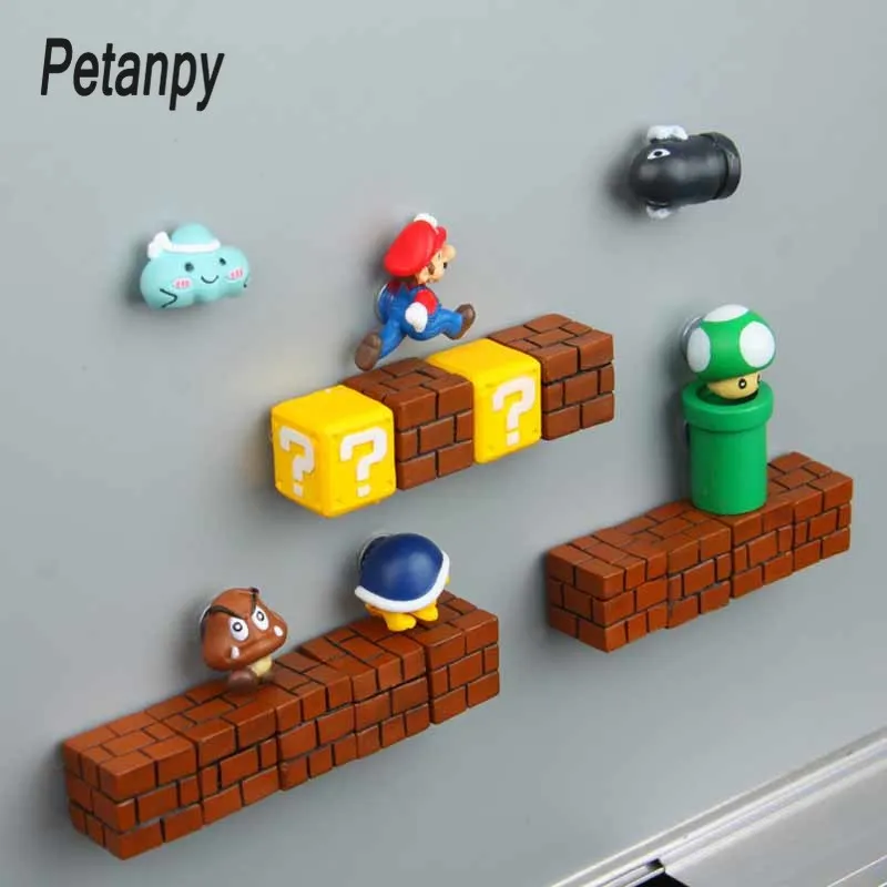 

63pcs 3D Super Mario Resin Fridge Magnets Toys for Kids Home Decoration Ornaments Figurines Wall Mario Magnet Bullets Bricks