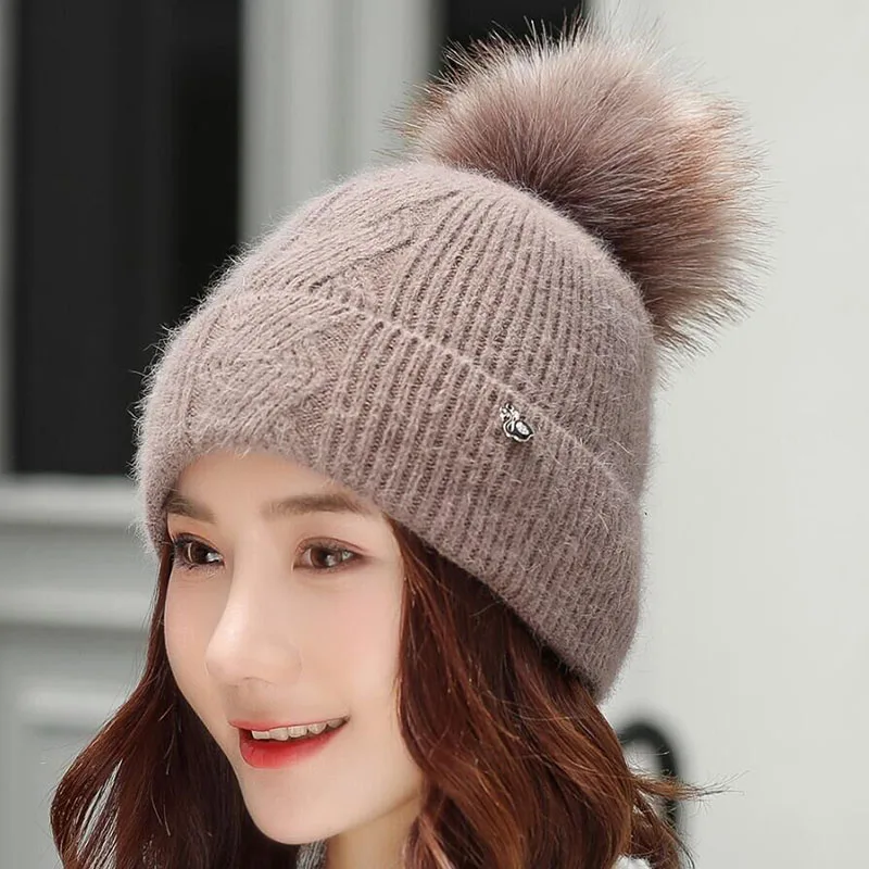 BINGYUANHAOXUAN вязаная шапка из кроличьего меха зимняя женская шапка теплая шерстяная Круглая Шапочка Hairball уличный спортивный головной убор Skullies шляпу